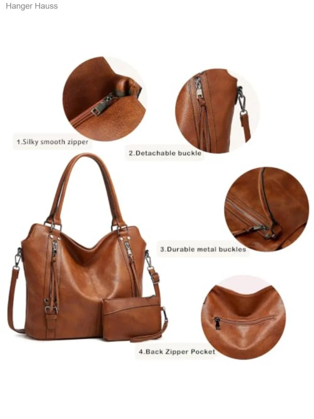 Large PU Leather Tote Handbag for Women, Hobo Shoulder Bag with Coin Purse